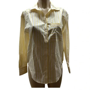 Casa Cabana Bethany Butter Yellow Striped Button Down Shirt Size Small New